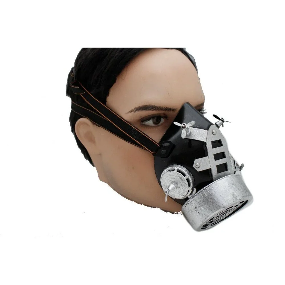 Men Women Face Black Silver Halloween Costume Gas Mask Steampunk Nuke One Size